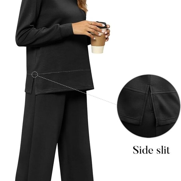 Women's Mock Neck Lounge Sets Fashion 2 Piece Outfits Long Sleeve Sweatsuits Wid - Picture 3 of 5